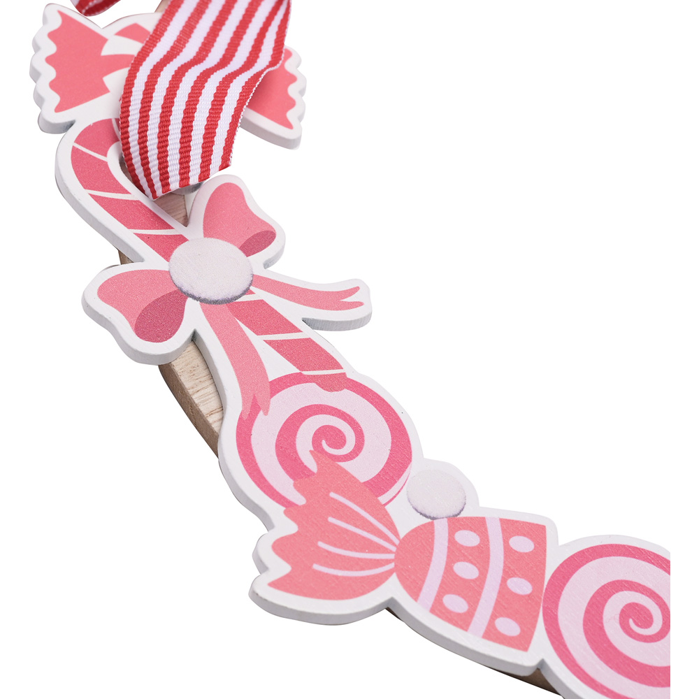 The Christmas Gift Co Candy Pink Wreath Plaque Image 2