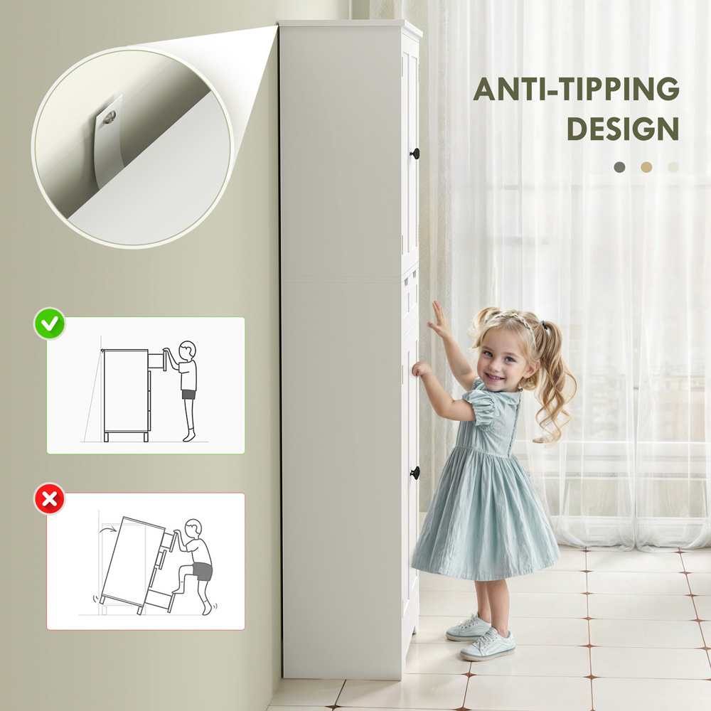 HOMCOM 4 Door 2 Drawer White Tall Bathroom Cabinet Image 8