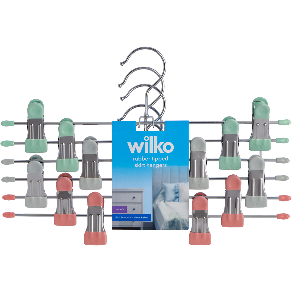 Wilko Skirt Hangers with Rubber Tipped Clasps 6 pack Image 1