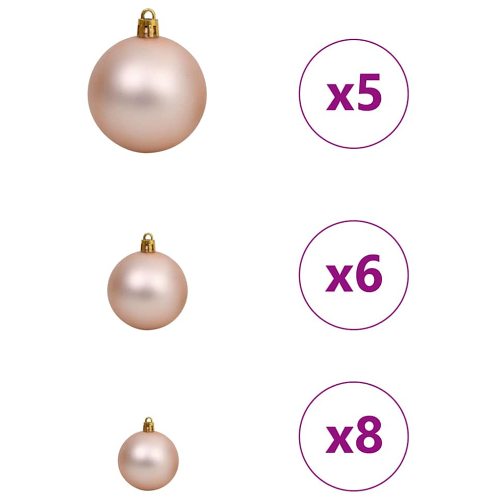 vidaXL Pre-Lit Rose Gold Baubles Green and White Artificial Slim Christmas Tree 4ft Image 9