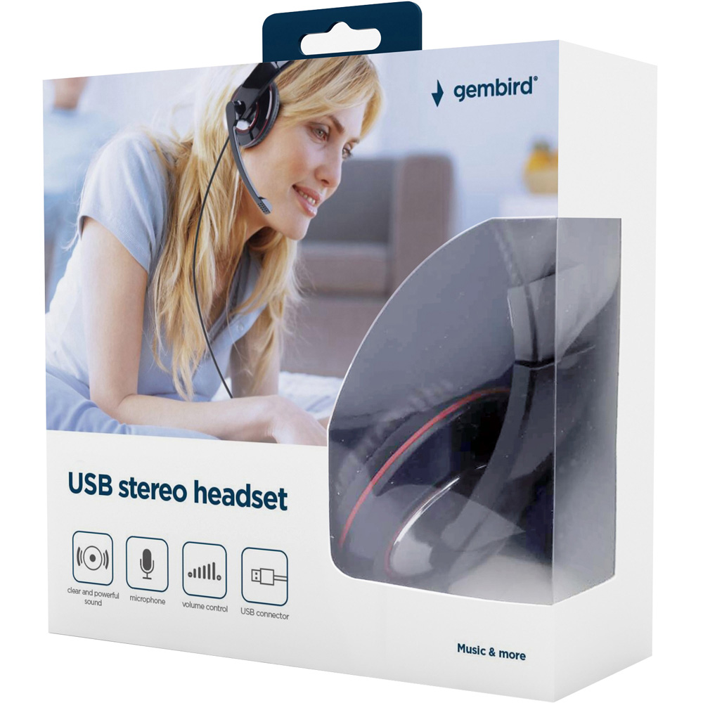 Gembird Black Red and Chrome Stereo USB Headset with Mic and Volume Control Image 4