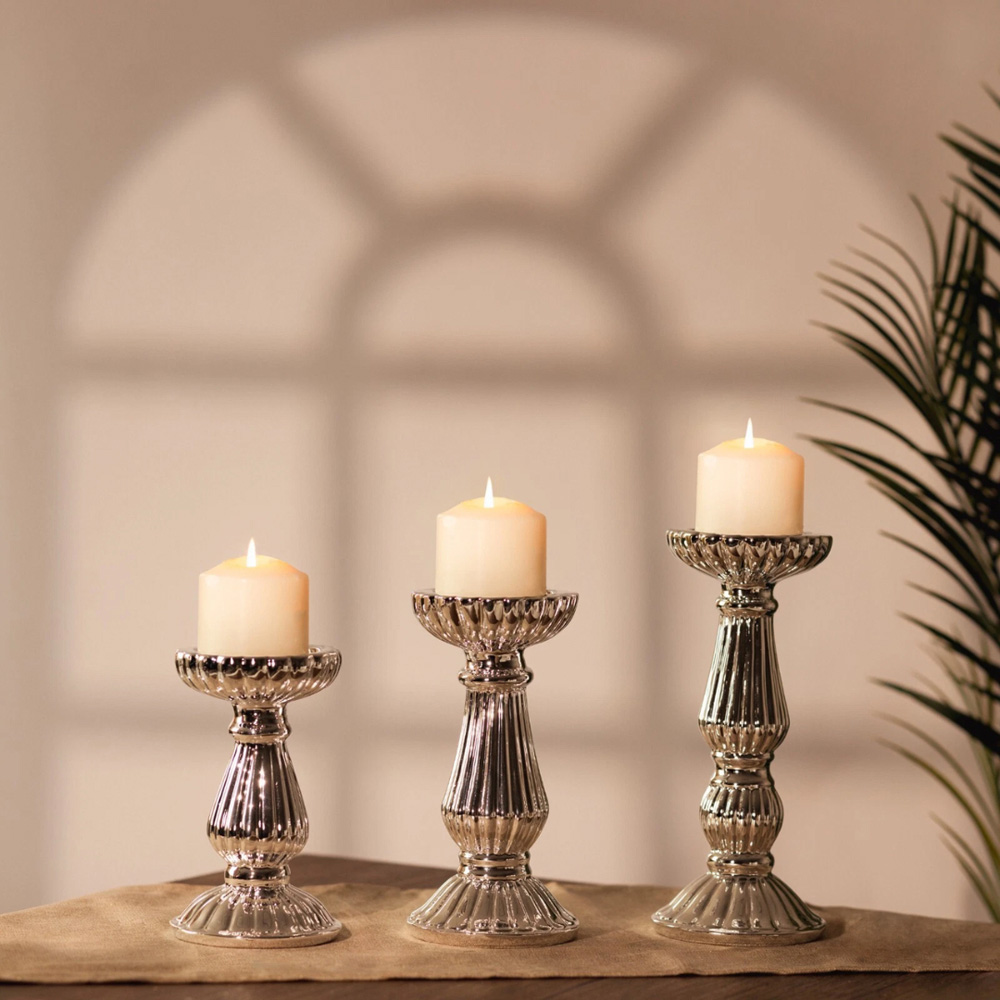 Marco Paul Silver Stagger Christmas Candle Holder Set 3 Pack Image 2