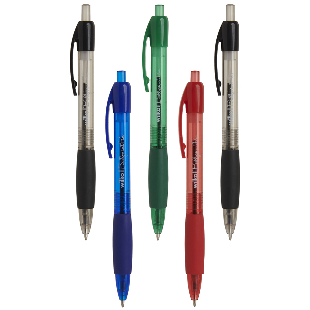 Wilko Retractable Ball Pens Assorted Colour 5 Pack Image 1