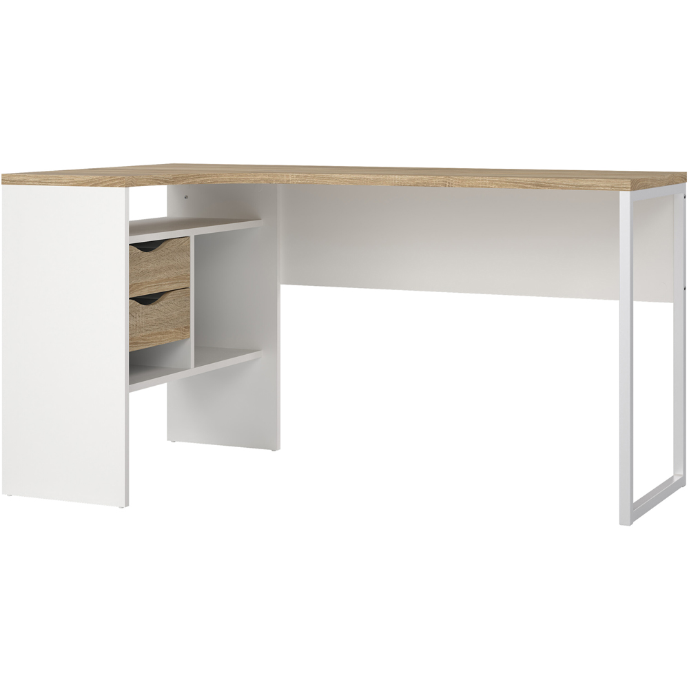 Florence Function Plus 2 Drawer Corner Desk White and Oak Image 2