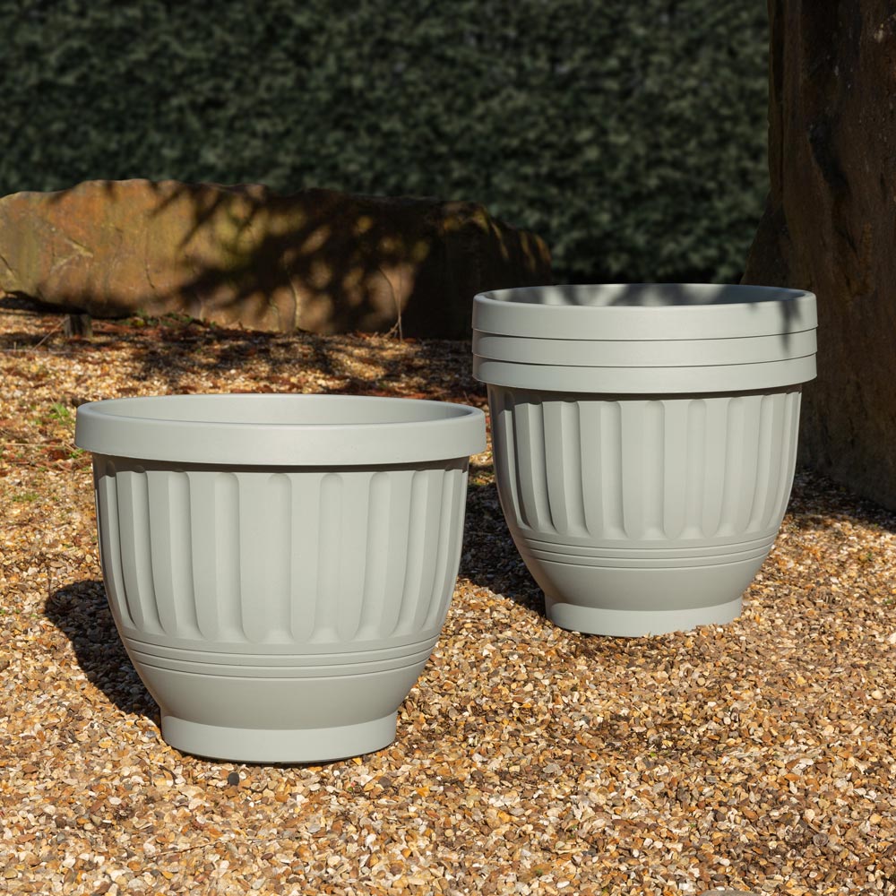 Wham Etruscan Soft Grey Round Recycled Plastic Planter 47cm 4 Pack Image 2