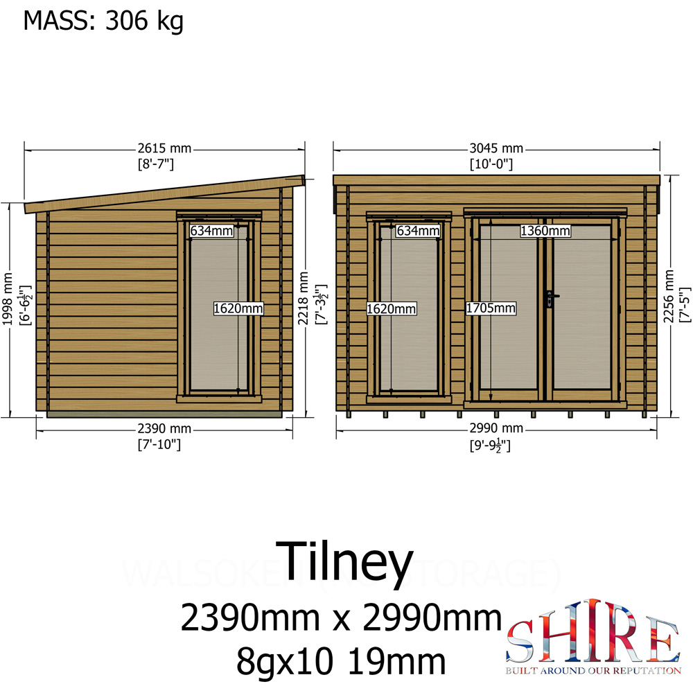 Shire Tilney 8 x 10ft Pent Garden Log Cabin Image 9