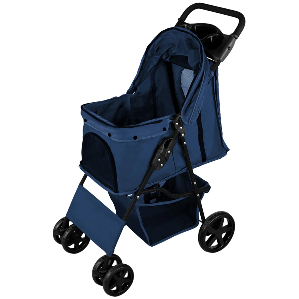 Monstershop Navy Blue Pet Stroller with Rain Cover Image 1