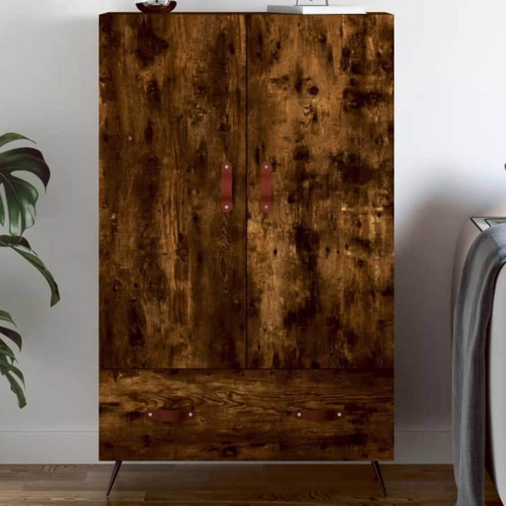 vidaXL 2 Door Single Drawer Smoked Oak Highboard Image 1