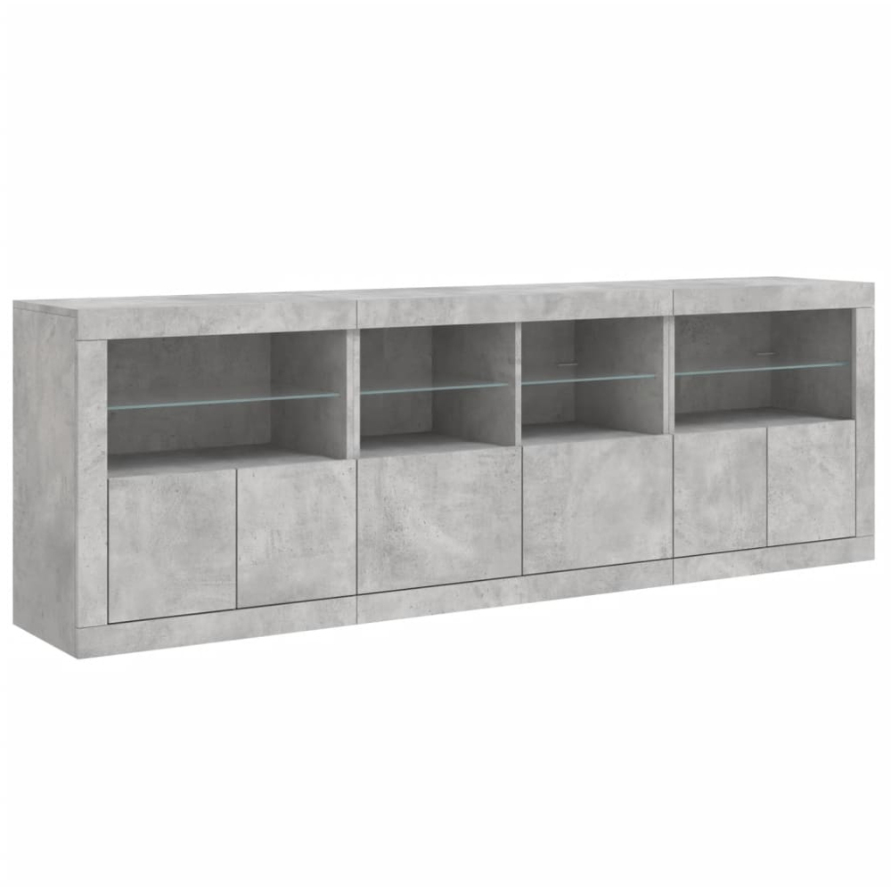 vidaXL 2 Door 2 Shelf Concrete Grey Wooden Sideboard with LED Lights Set of 3 Image 2