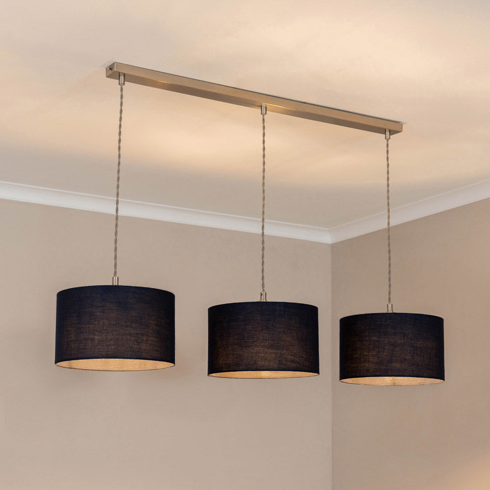 ValueLights Reni Navy Drum Shade 3 Drop Bar Chrome Diner LED Ceiling Pendant Light Image 2