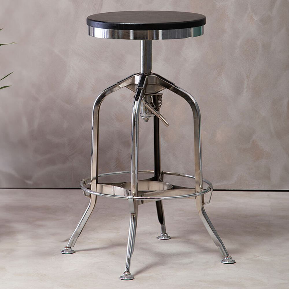 Premier Housewares Gator Chrome and Ash Wood Adjustable Bar Stool Image 1