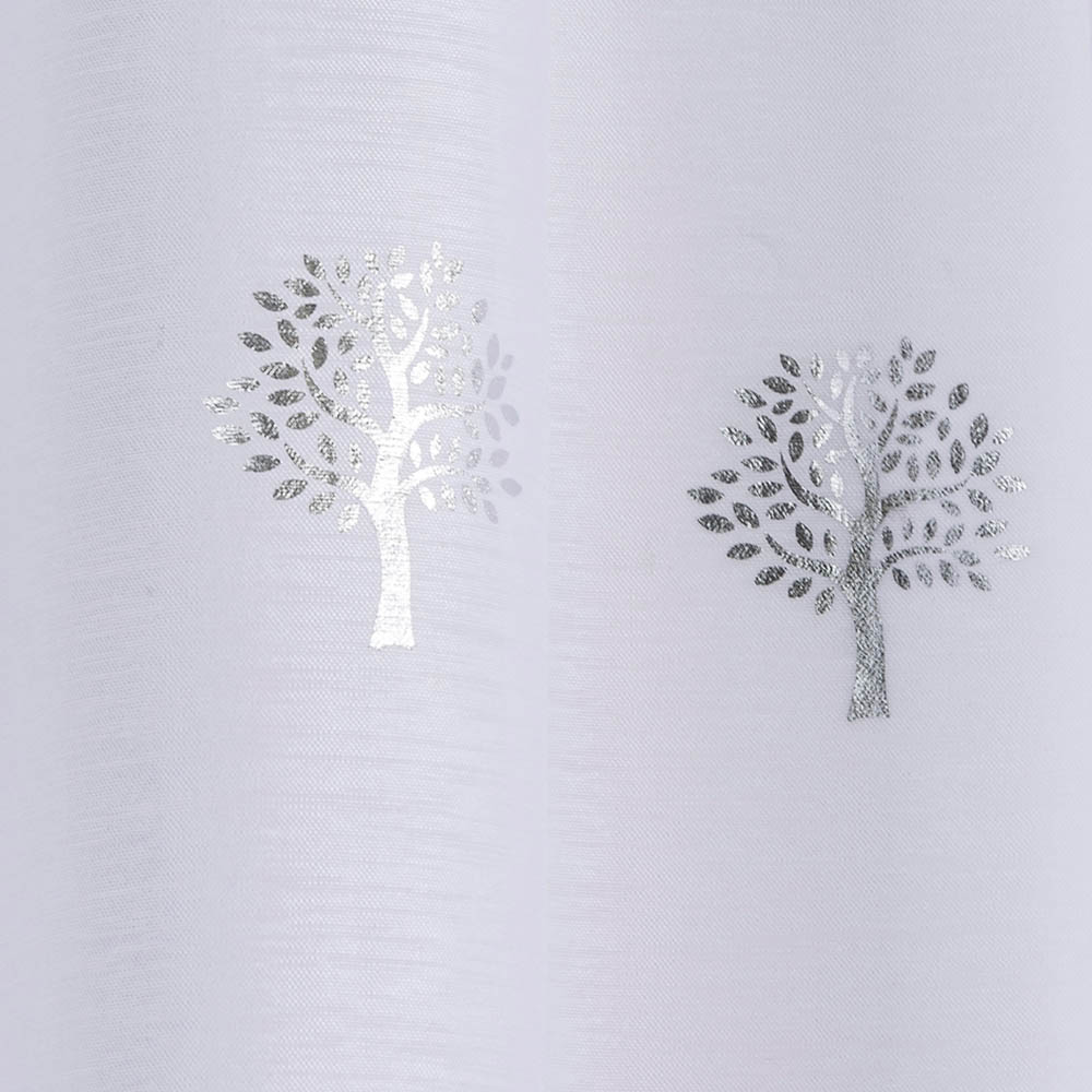 Tyrone Textiles Birch White Metallic Tree Print Pocket Header Voile Panel Curtains 140 x 229cm Image 2