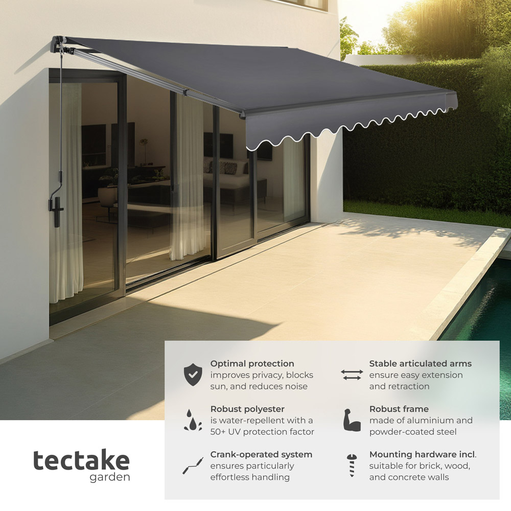 tectake Ornella Dark Grey Retractable Awning 300 x 250cm Image 3