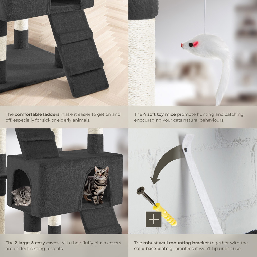 tectake Barney Black Cat Tree with Scratching Posts 170cm Image 4