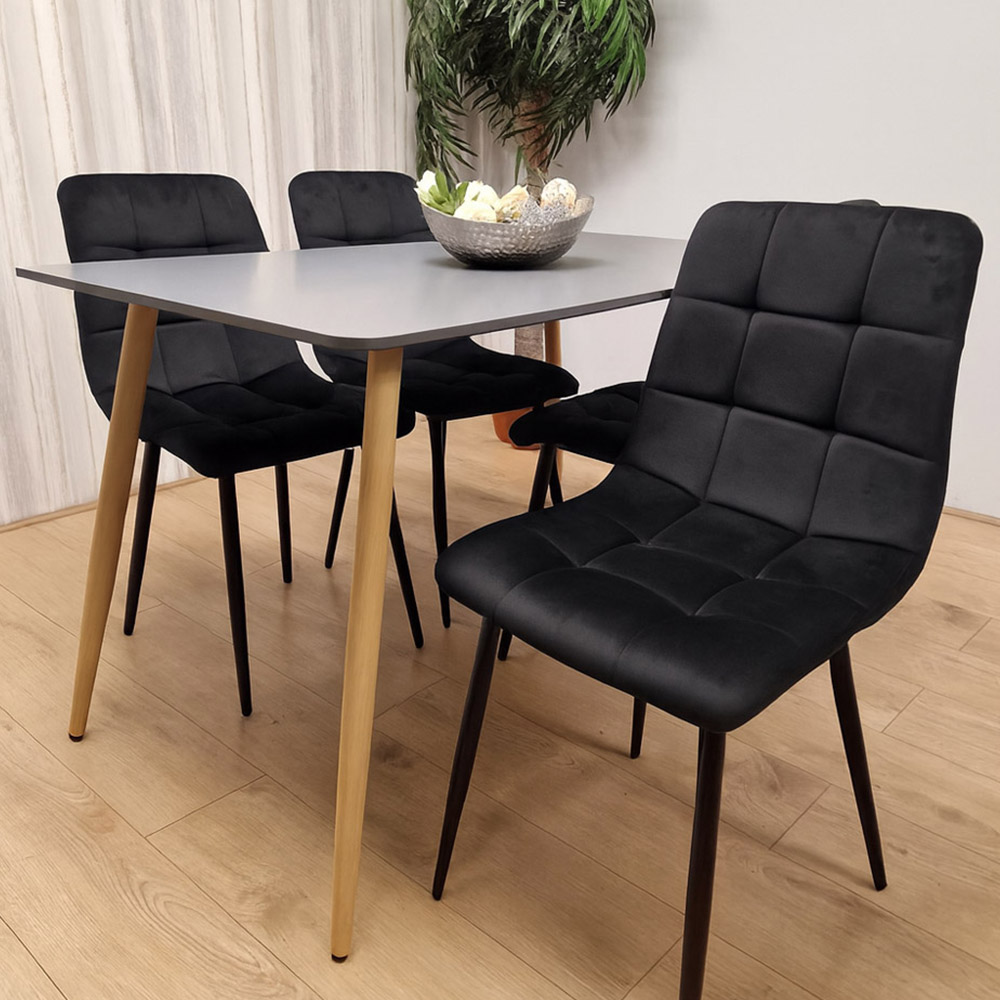 Kosy Koala 4 Seater Tufted Velvet Rectangle Dining Set Dark Grey and Black Image 1