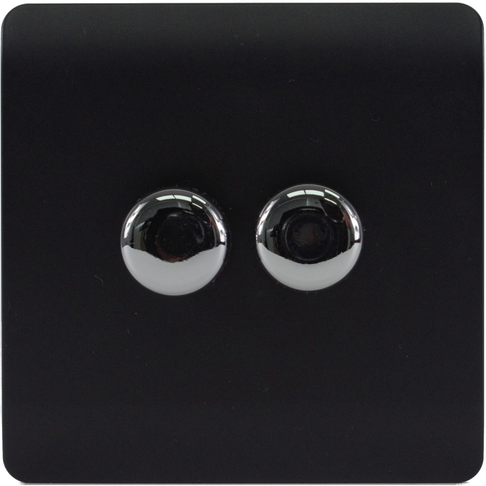 Trendi Switch 2 Gang 10amp Matt Black Rotary LED Dimmer Light Switch Image 1