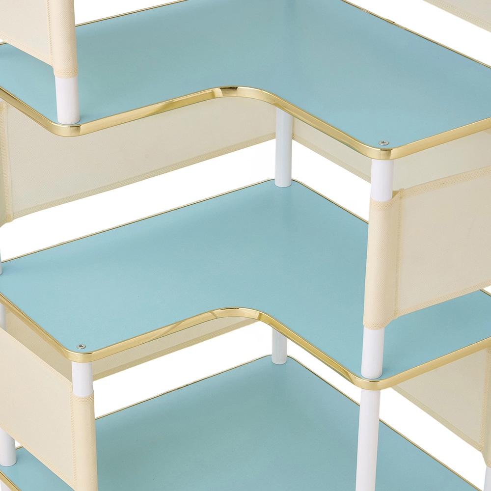 Living and Home 6 Shelf White and Blue L-Shaped Corner Bookcase Image 4