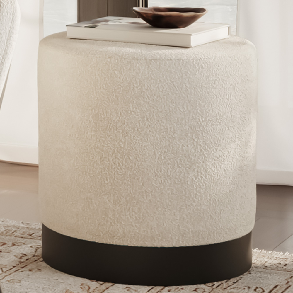 Lara Ivory Boucle and Brushed Gold Small Pouffe Image 1