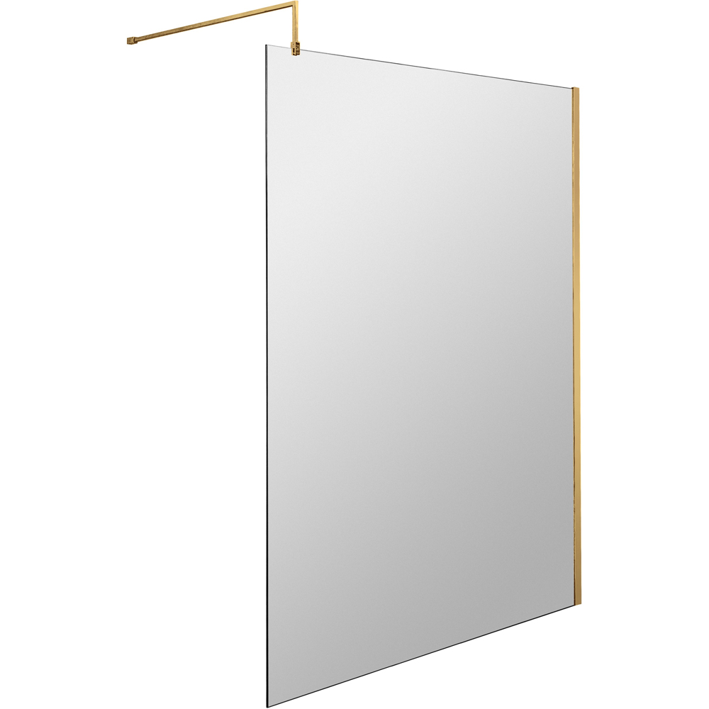 nuie Brushed Brass Wetroom Screen with Support Bar 1850 x 1400mm Image 1