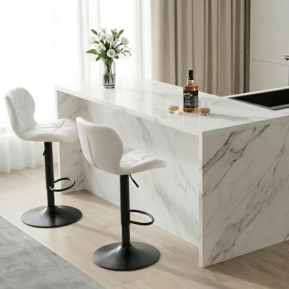 Alivio White Faux Leather Height Adjustable Swivel Bar Stool Set of 2 Image 4