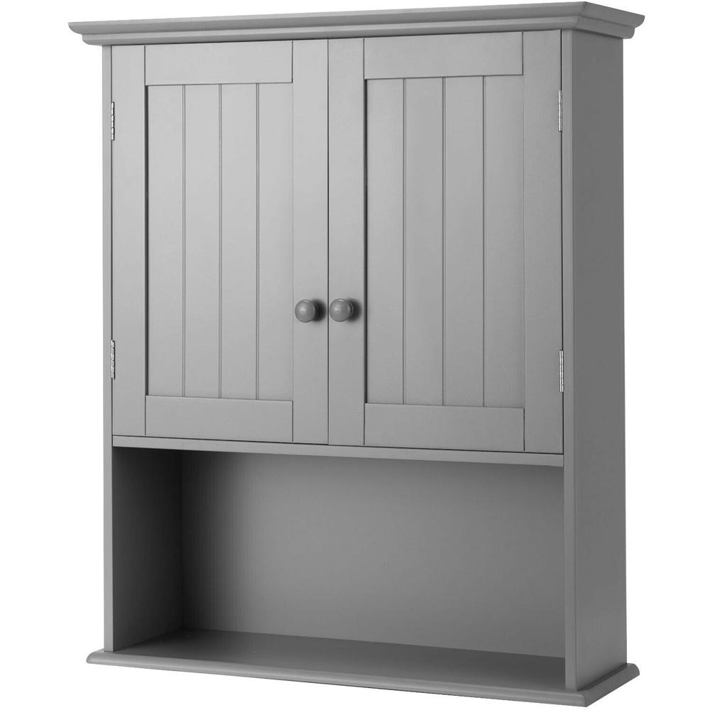 Costway 2 Door Single Shelf Grey Wall Mounted Storage Cabinet Image 3