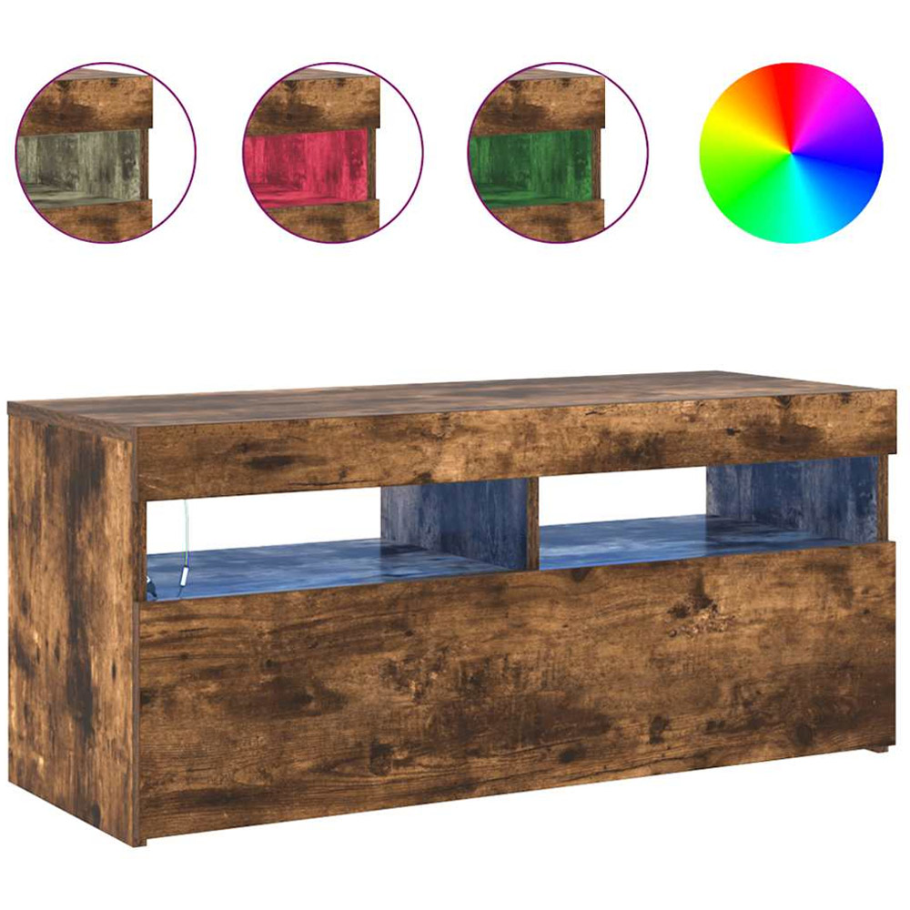 vidaXL 2 Flap Door Smoked Oak TV Cabinet with LED Lights Image 5