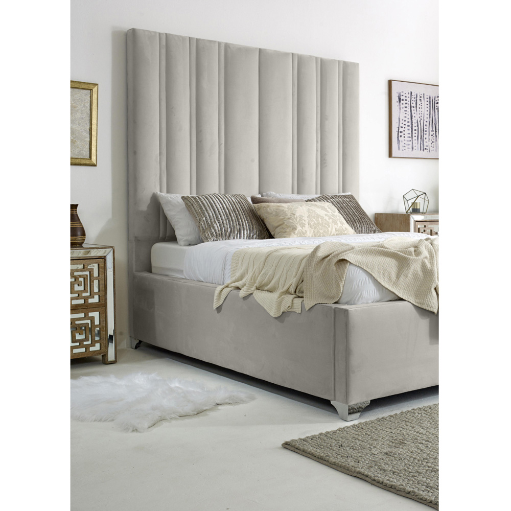 Eleganza Home Wilburn Double Silver Plush Velvet Bed Frame with Headboard Image 3