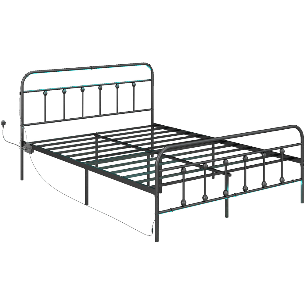Portland King Black Bed Frame with LED Lights and Charging Station Image 2