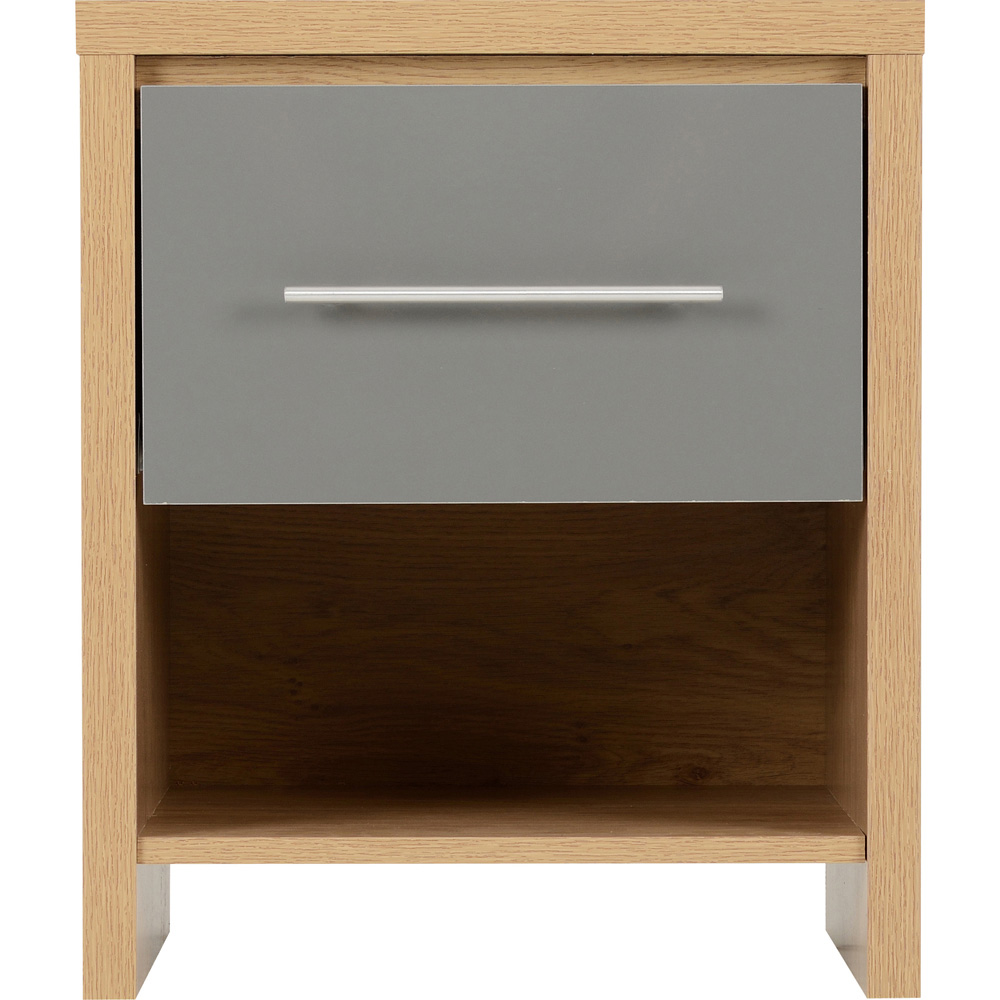Seconique Seville Single Drawer Grey Gloss Light Oak Veneer Bedside Table Image 3