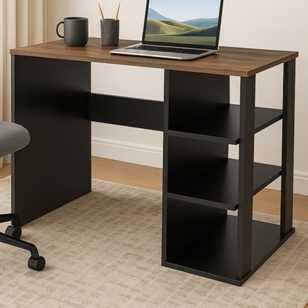 Decorotika Polina 3 Shelf Computer Desk Black and Walnut Image 1