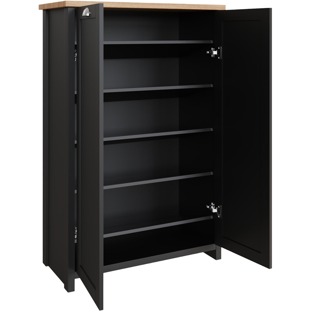 GFW Lancaster 2 Door Black and Oak Tall Shoe Cabinet Image 3