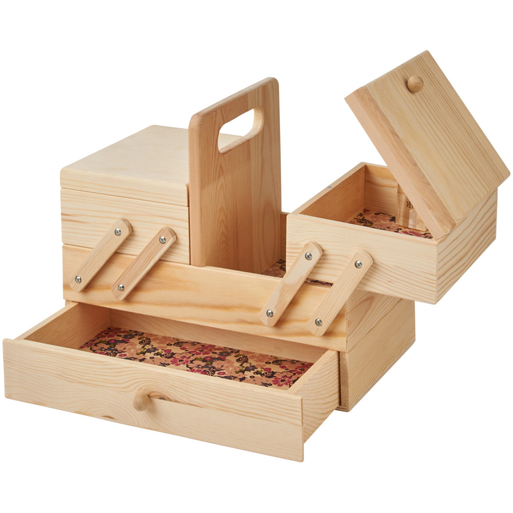 Sewing Online LW5188 Light Pine with Ditsy Floral Design Interior Wooden Small Cantilever Sewing Box Image 2
