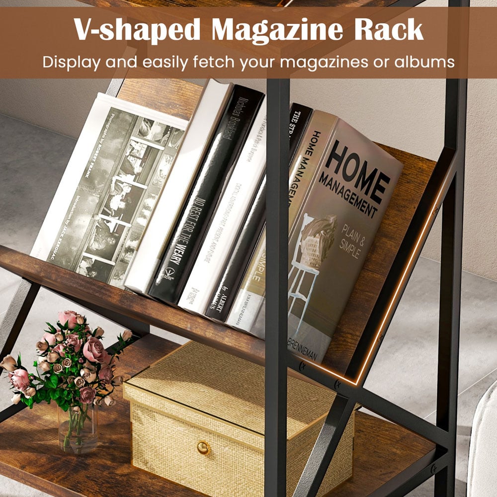 Costway 2 Shelf Rustic Brown V Shaped Side Table Image 5