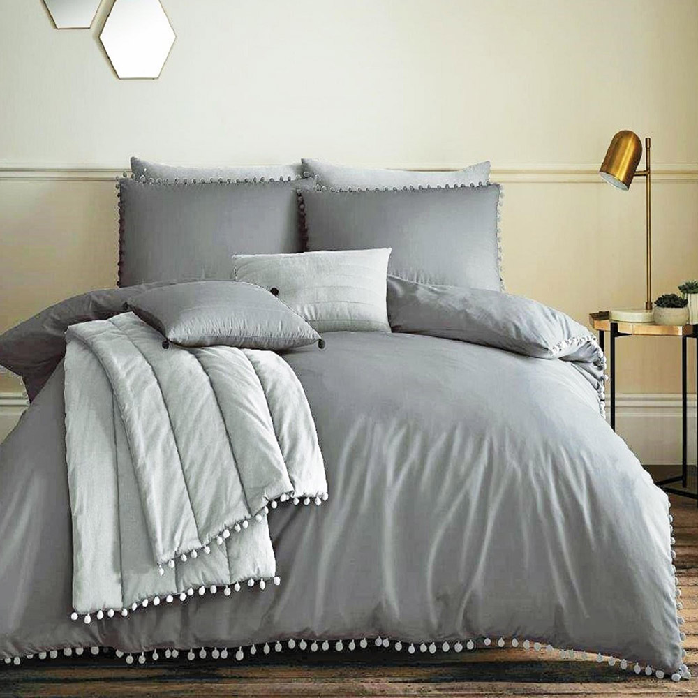Smart Living Double Charcoal Pom Pom Duvet Cover Set Image 1