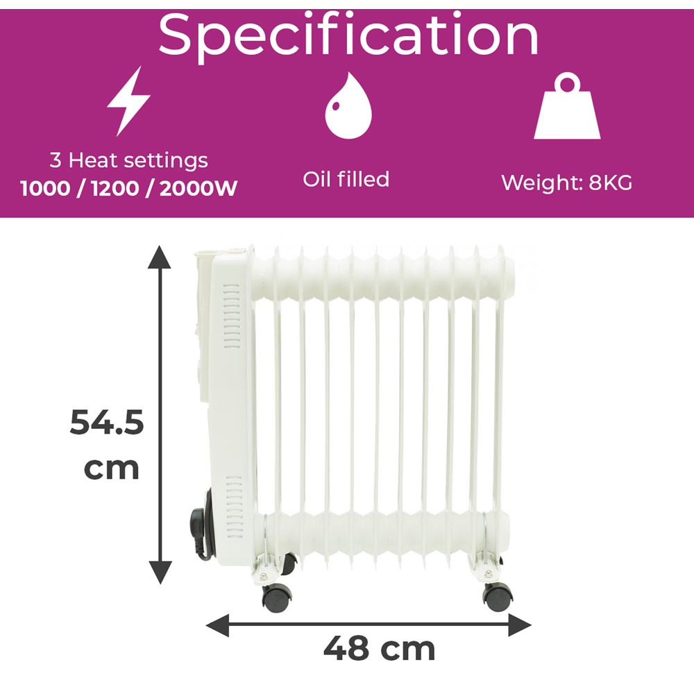 Neo 11 Fin White Oil Filled Radiator 2500W Image 5