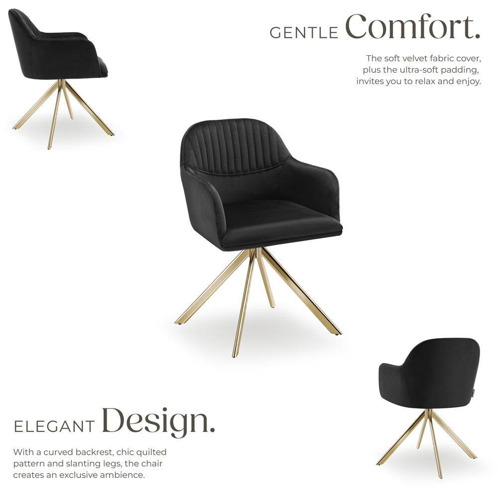 tectake Set of 4 Black and Gold Velvet Swivel Accent Armchair Image 3