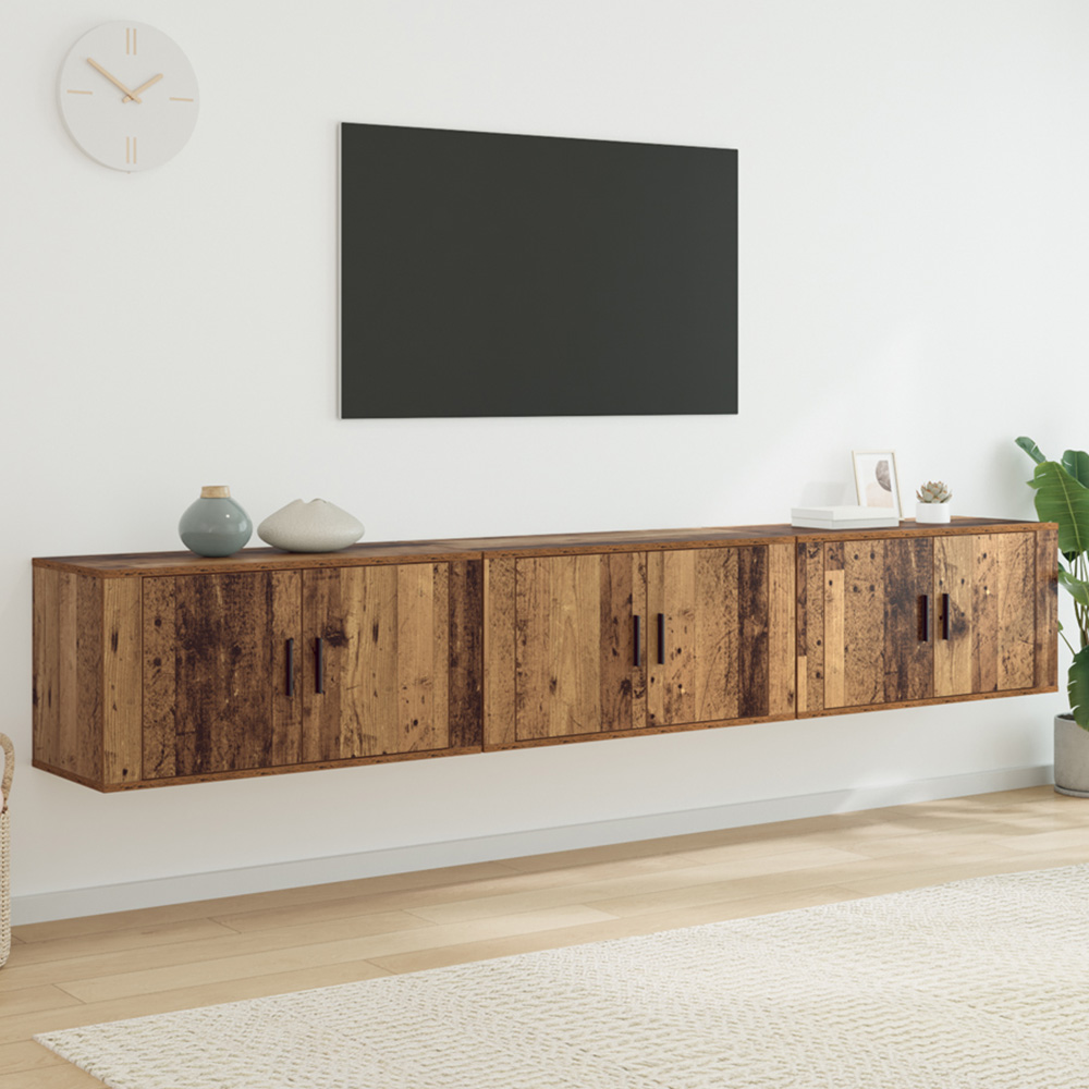 vidaXL 2 Door Old Wood Wall Mounted TV Unit Set of 3 Image 1