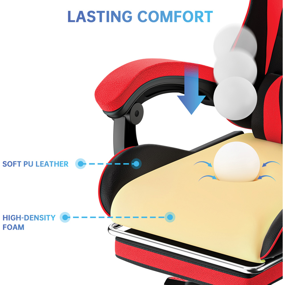 Rattrix Red Height Adjustable Gaming Chair with Footrest and Lumbar Cushion Image 7