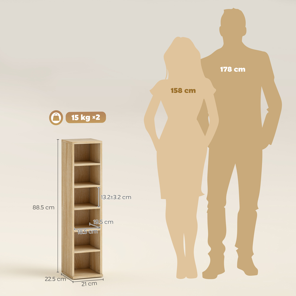 Portland 6 Shelf Oak Adjustable CD Storage Unit Set of 2 Image 9