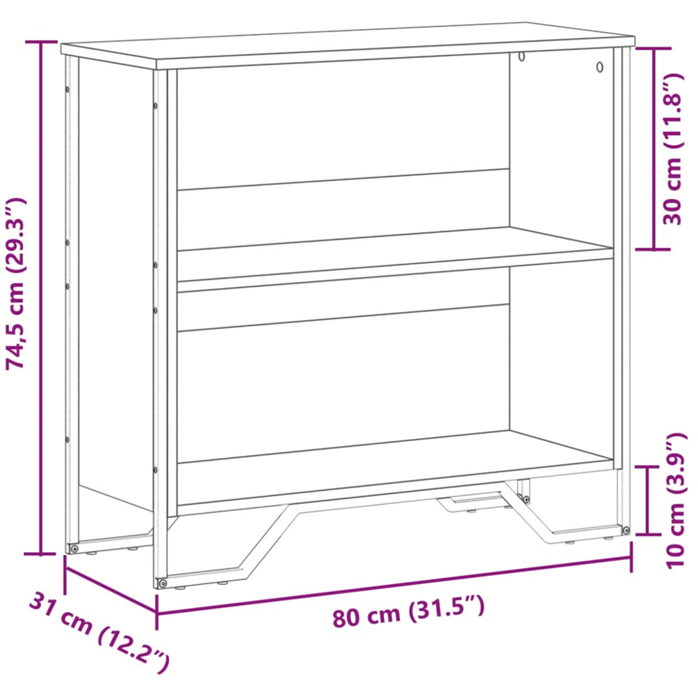 vidaXL 2 Shelf Smoked Oak Small Bookcase Image 9