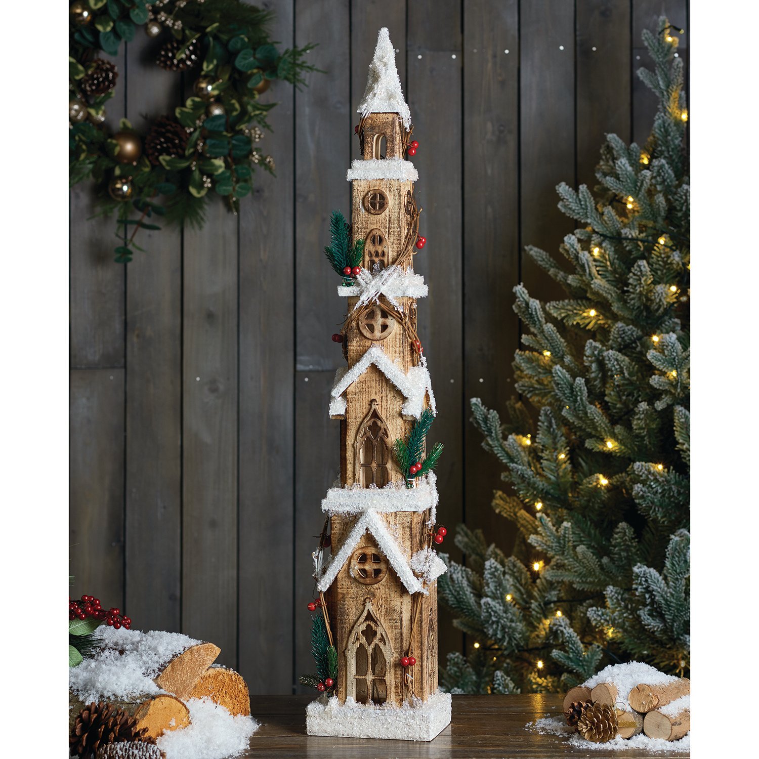 Alpine Lodge 30 LED Iced Snowy Spire Ornament Image 2