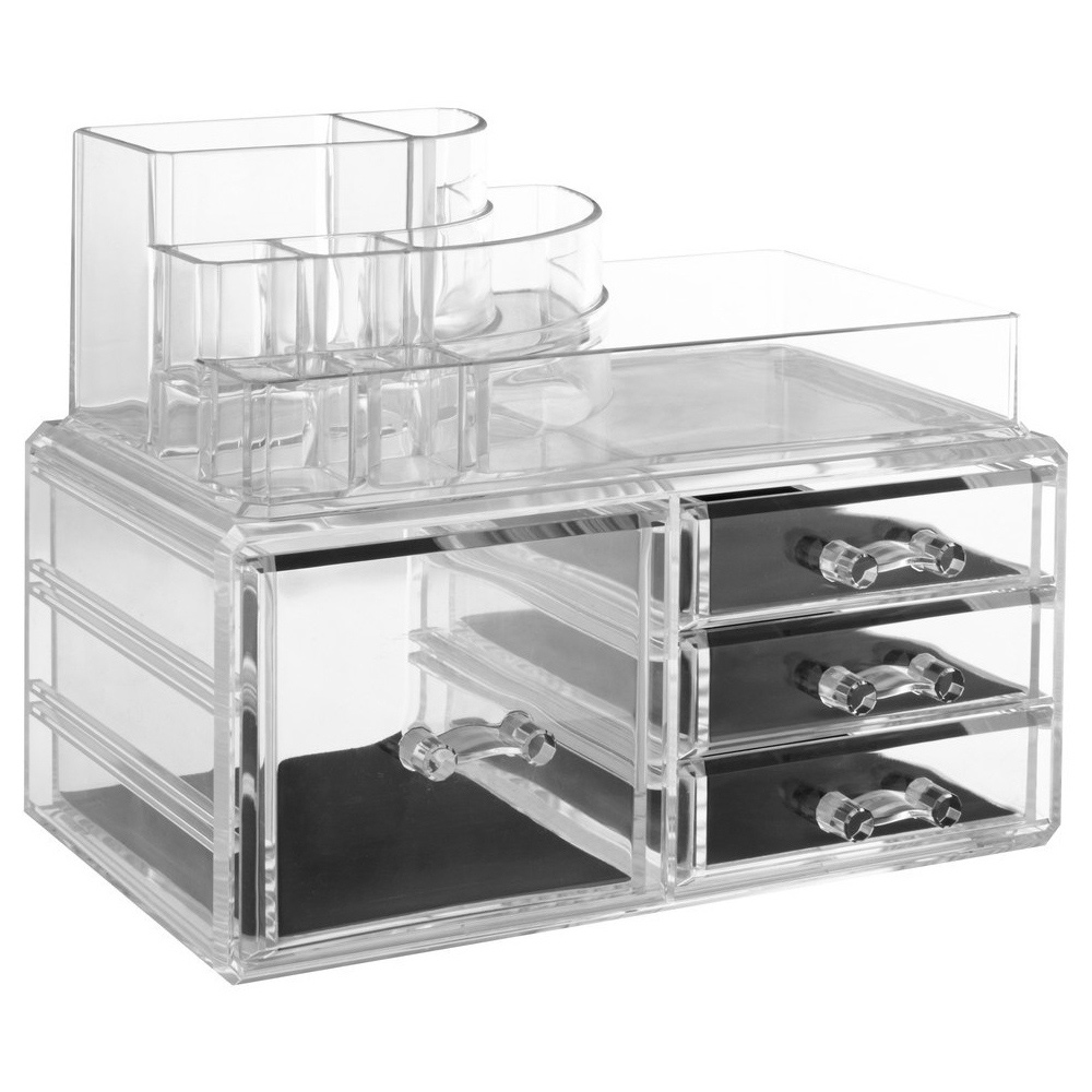 Premier Housewares Clear 3 Small and 1 Large Drawers Cosmetic Organiser Image 1
