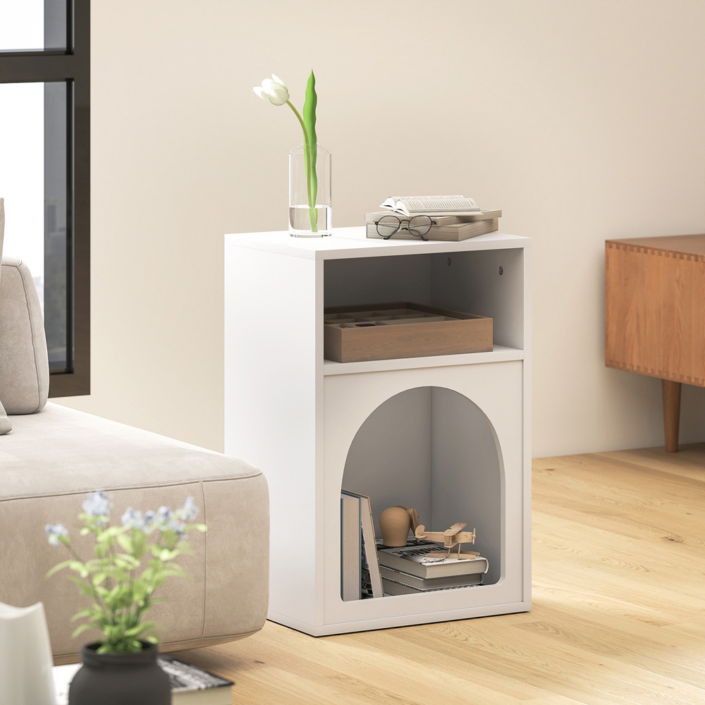 HOMCOM 2 Compartment White Bedside Table Image 6