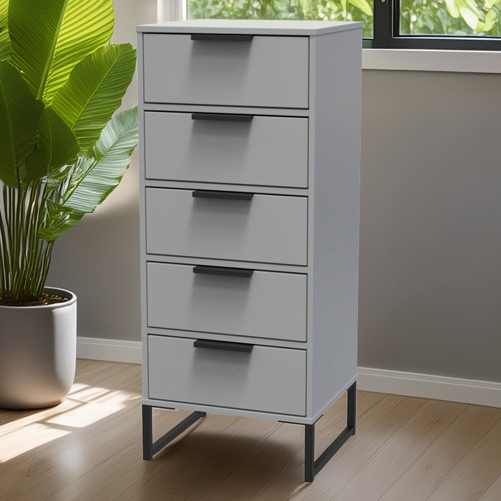 Crowndale Diego 5 Drawer Dusk Grey Tall Bedside Cabinet Ready Assembled Image 1