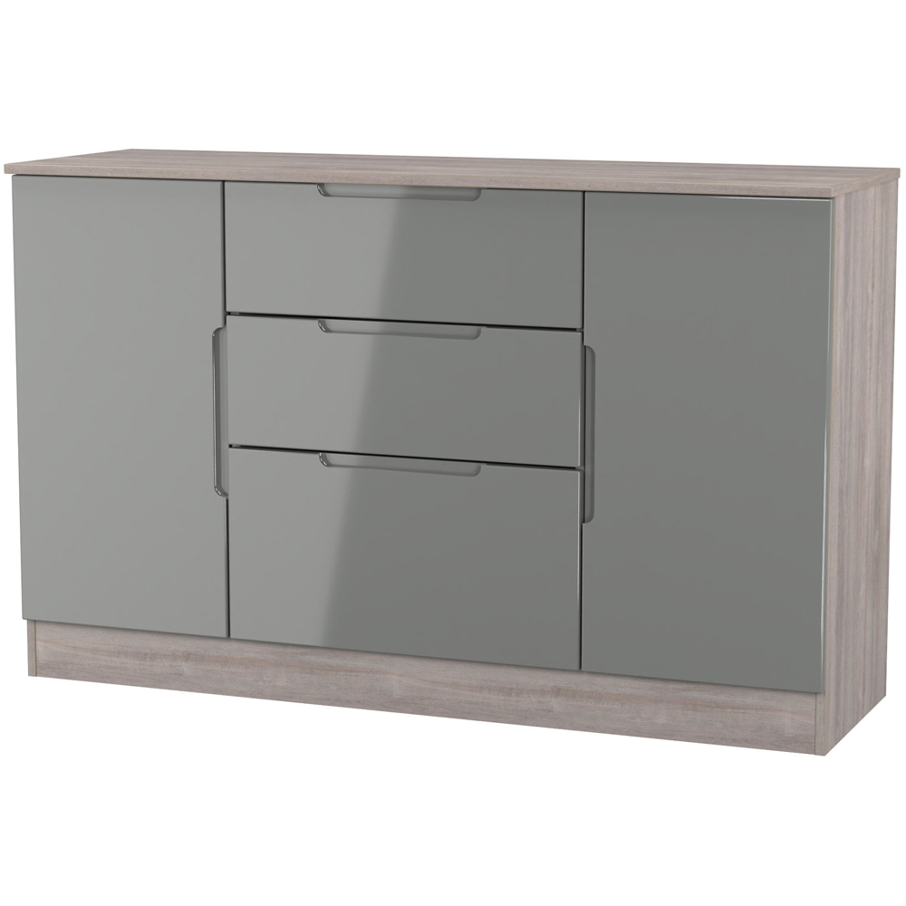 Crowndale Milan 2 Door 3 Drawer Grey Gloss and Grey Oak Sideboard Ready Assembled Image 2