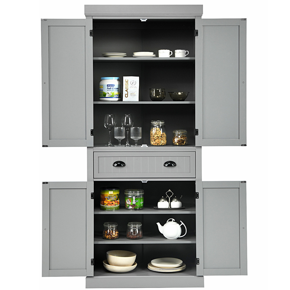 Costway 4 Door Single Drawer Grey Kitchen Cupboard Image 3