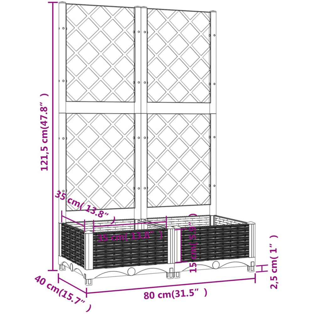 vidaXL White Polypropylene Garden Planter with Trellis 121.5 x 40 x 80cm Image 7