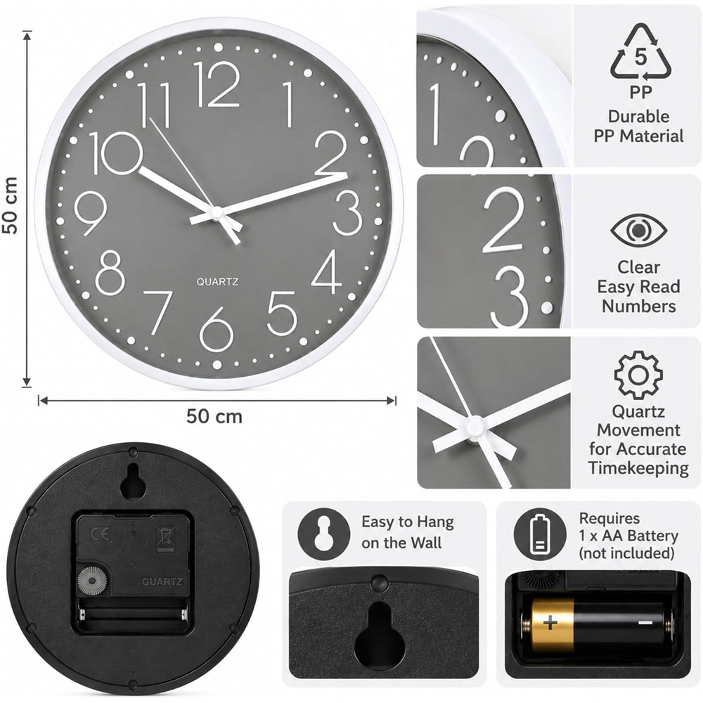 Marco Paul Grey Round Wall Clock 50cm Image 8
