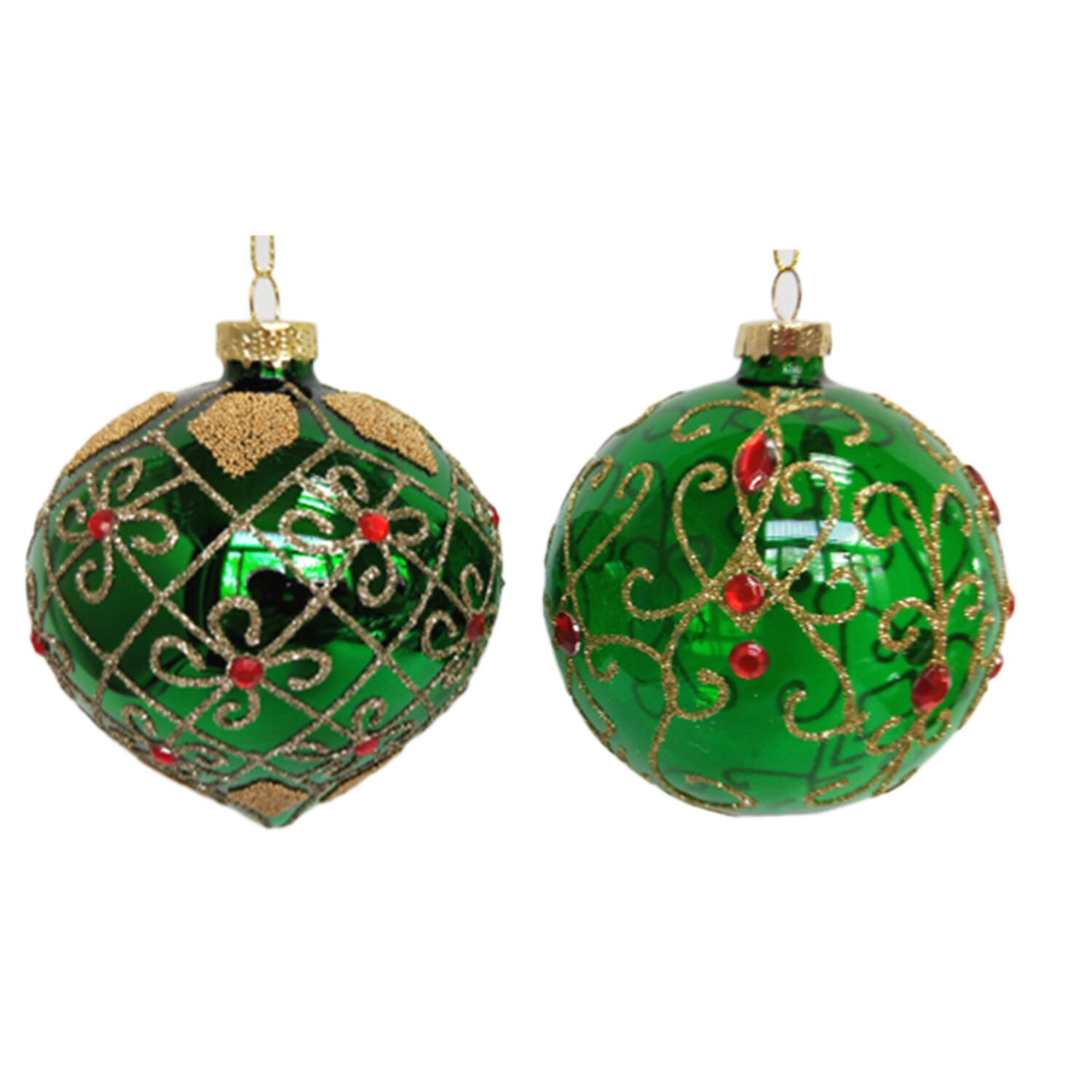 Traditional Christmas Green Hand Effect Decorated Christmas Bauble Image
