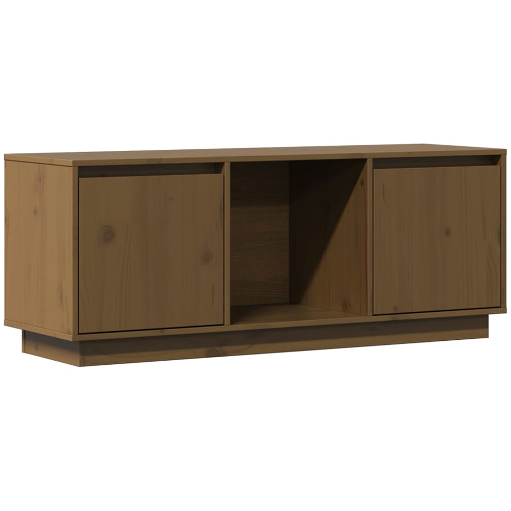 vidaXL 2 Door Single Shelf Honey Brown Solid Pine Wood TV Cabinet Image 2